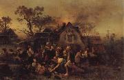 Ludwig Knaus A Farm Fire oil painting picture wholesale